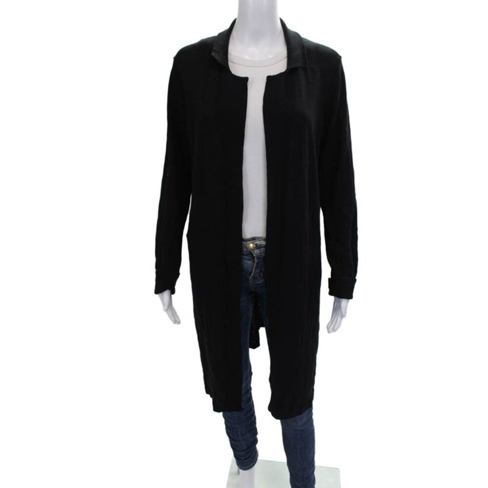 The Fisher Project Womens Collared Black Cotton Cardigan Long Sleeve Size S